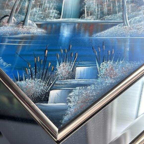 Rare "Winter Scene Lake Cabin" Original Painted on Mirror-Clemons-Pastels - Picture 15 of 16